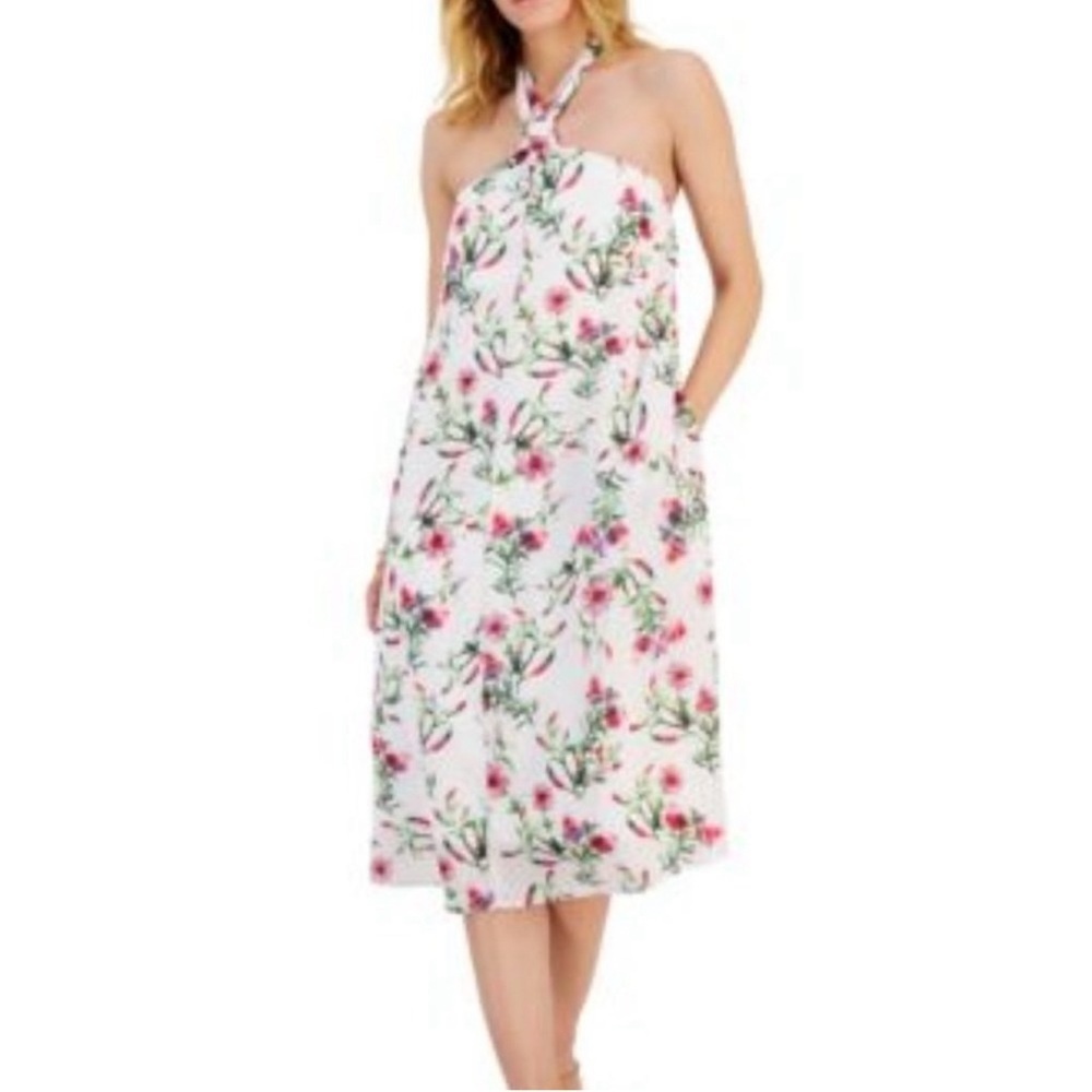 INC International Concepts NWT Floral Halter Midi Dress w Pockets Medium - Picture 3 of 8